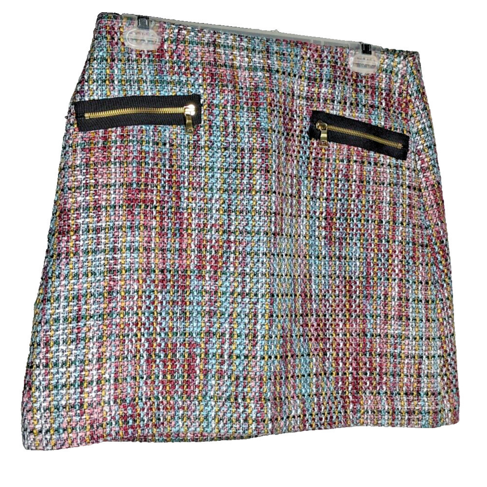 NEW Skirt LOFT Multicolor Tweed Lined Mini Back Zip Front Zip Pockets NEW - Picture 8 of 8